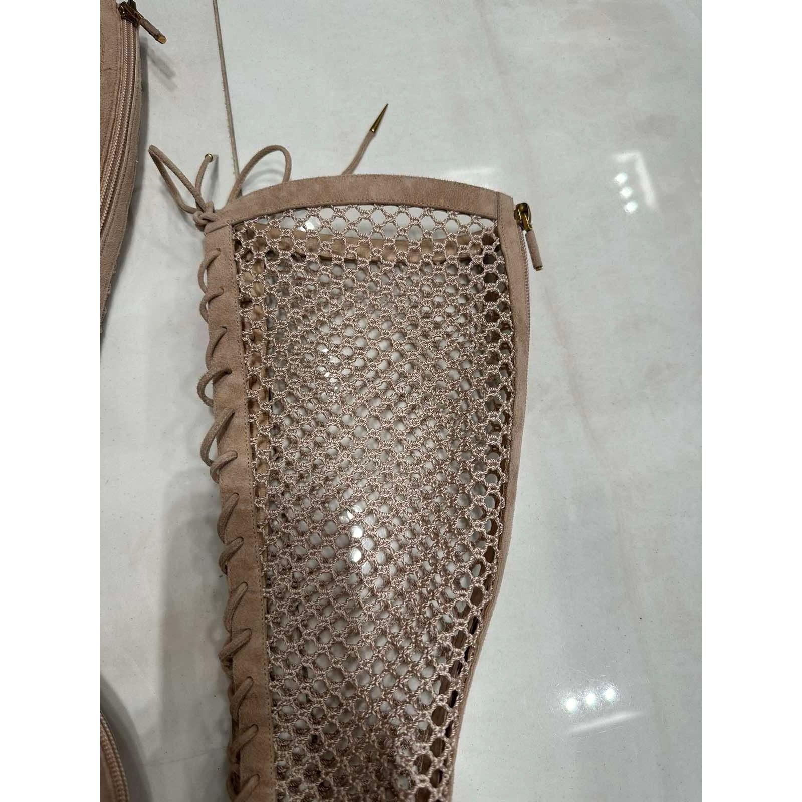 Christian Dior Beige Resille Naughtily-D Lace-Up Over-The-Knee Boots - Taille 40 en vente 1