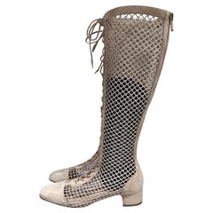 Christian Dior Beige Resille Naughtily-D Lace-Up Over-The-Knee Boots - Taille 40