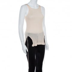 Christian Dior Beige Rib Knit Front Tie Detail Sleeveless Top S
