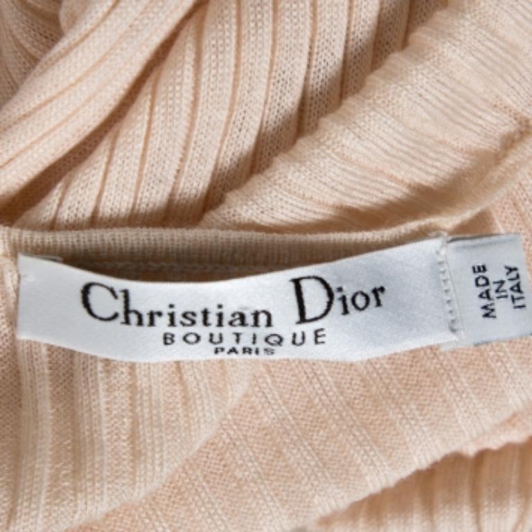 Women's Christian Dior Beige Rib Knit Front Tie Detail Sleeveless Top S For Sale