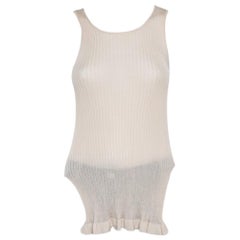 Christian Dior Beige Rib Knit Front Tie Detail Sleeveless Top S