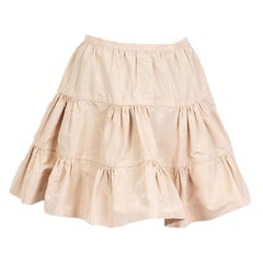 CHRISTIAN DIOR beige silk PLEATE TIRED A-LINE MINI Skirt 40 M