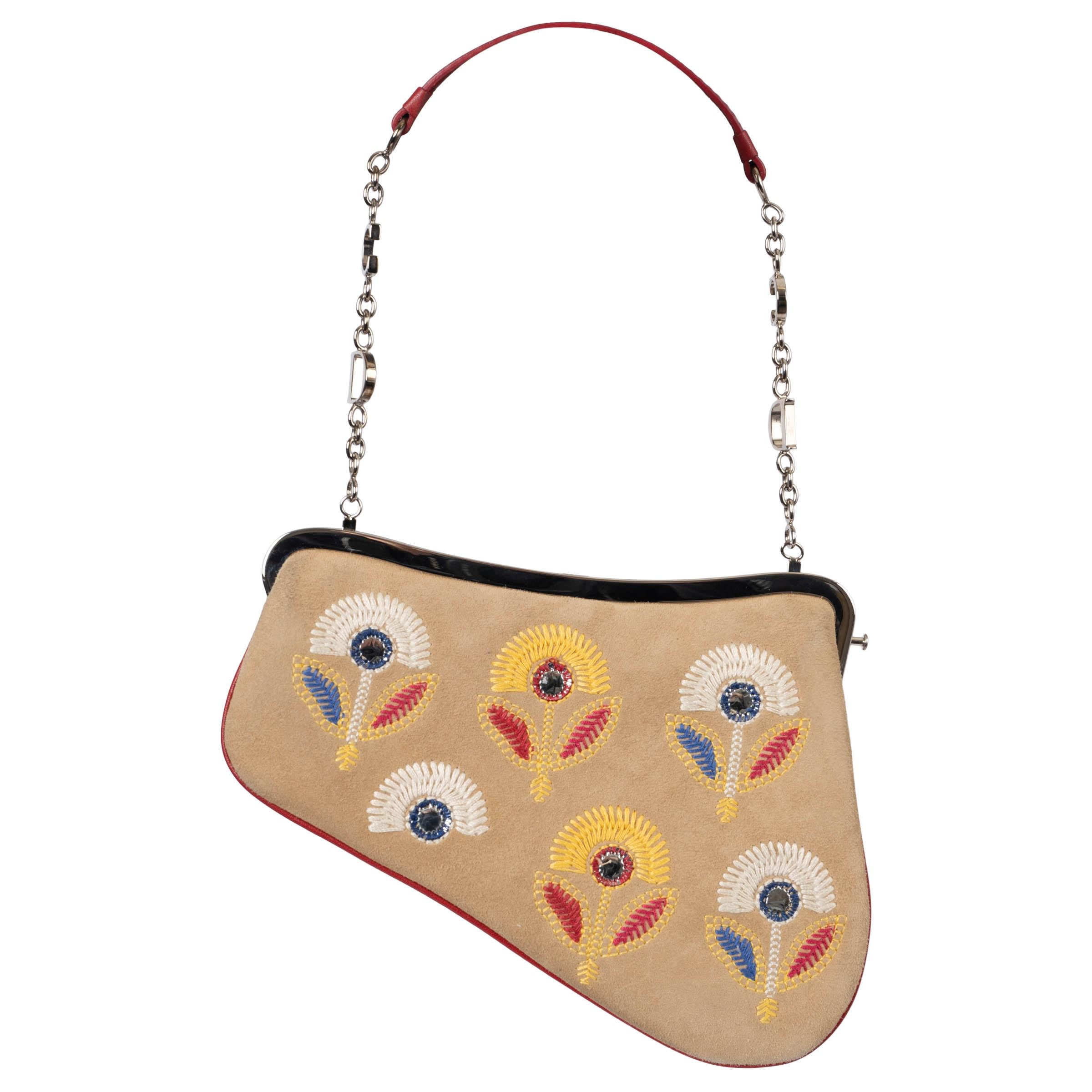 Beige CHRISTIAN DIOR beige suede 2003 EMBROIDERED MINI SADDLE Bag LTD ED