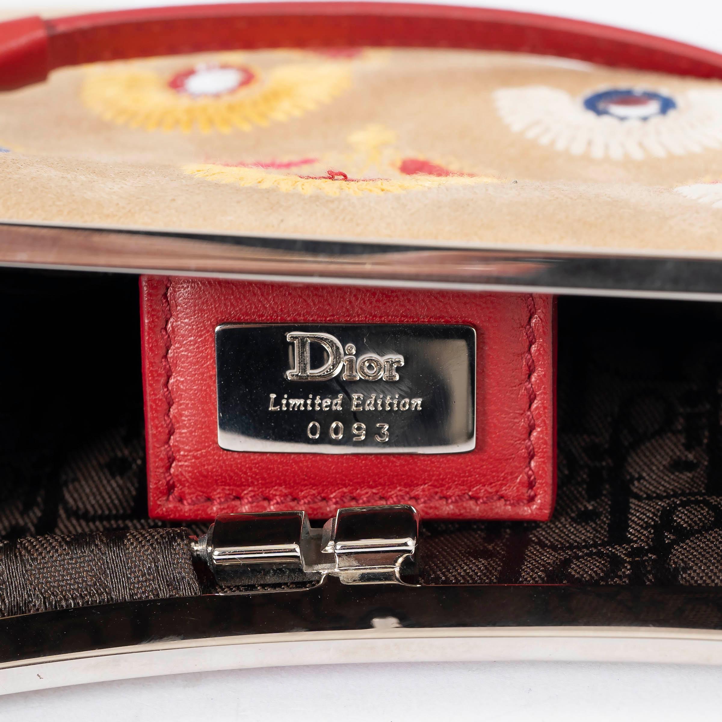 CHRISTIAN DIOR beige suede 2003 EMBROIDERED MINI SADDLE Bag LTD ED 3