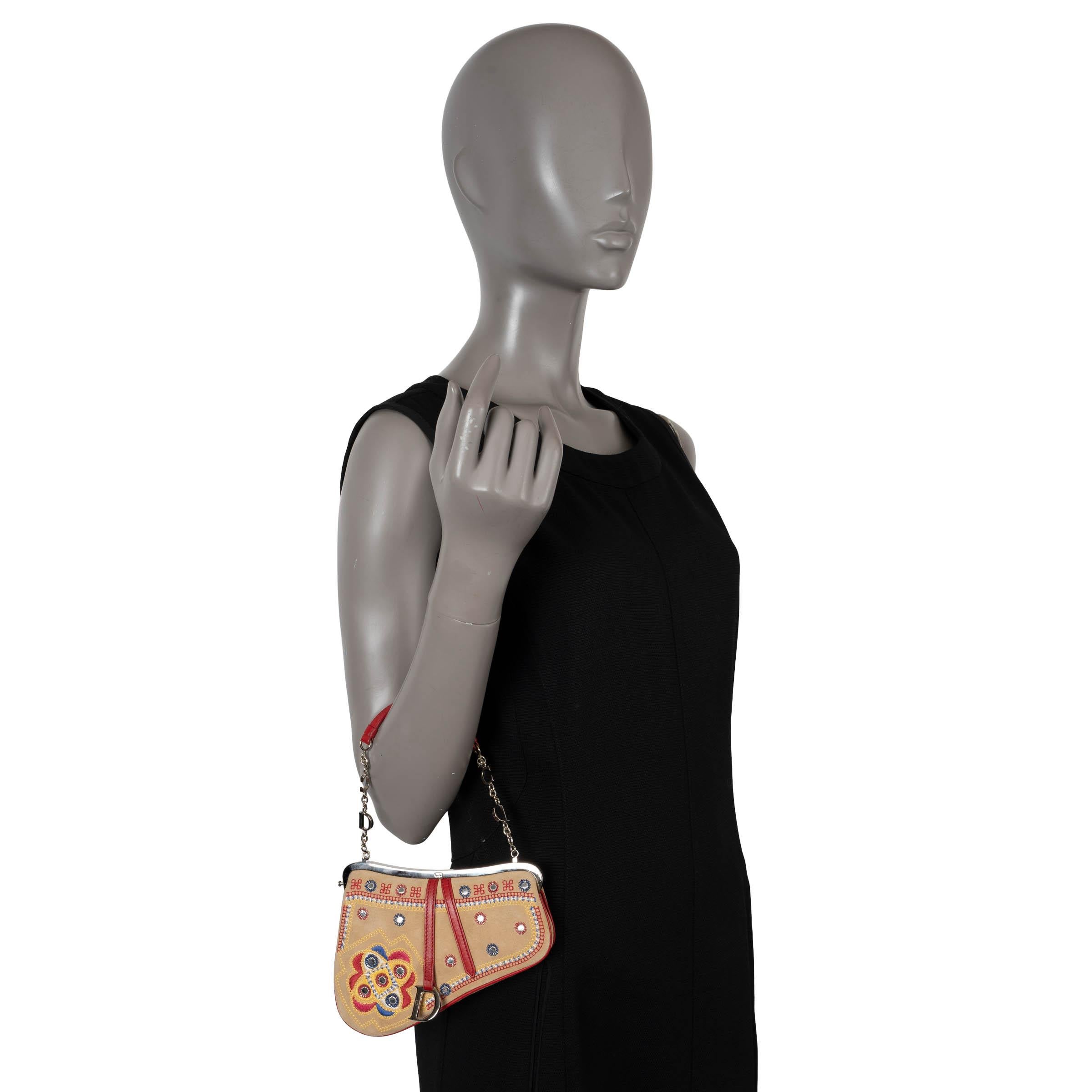 CHRISTIAN DIOR beige suede 2003 EMBROIDERED MINI SADDLE Bag LTD ED 5