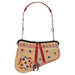 CHRISTIAN DIOR beige suede 2003 EMBROIDERED MINI SADDLE Bag LTD ED