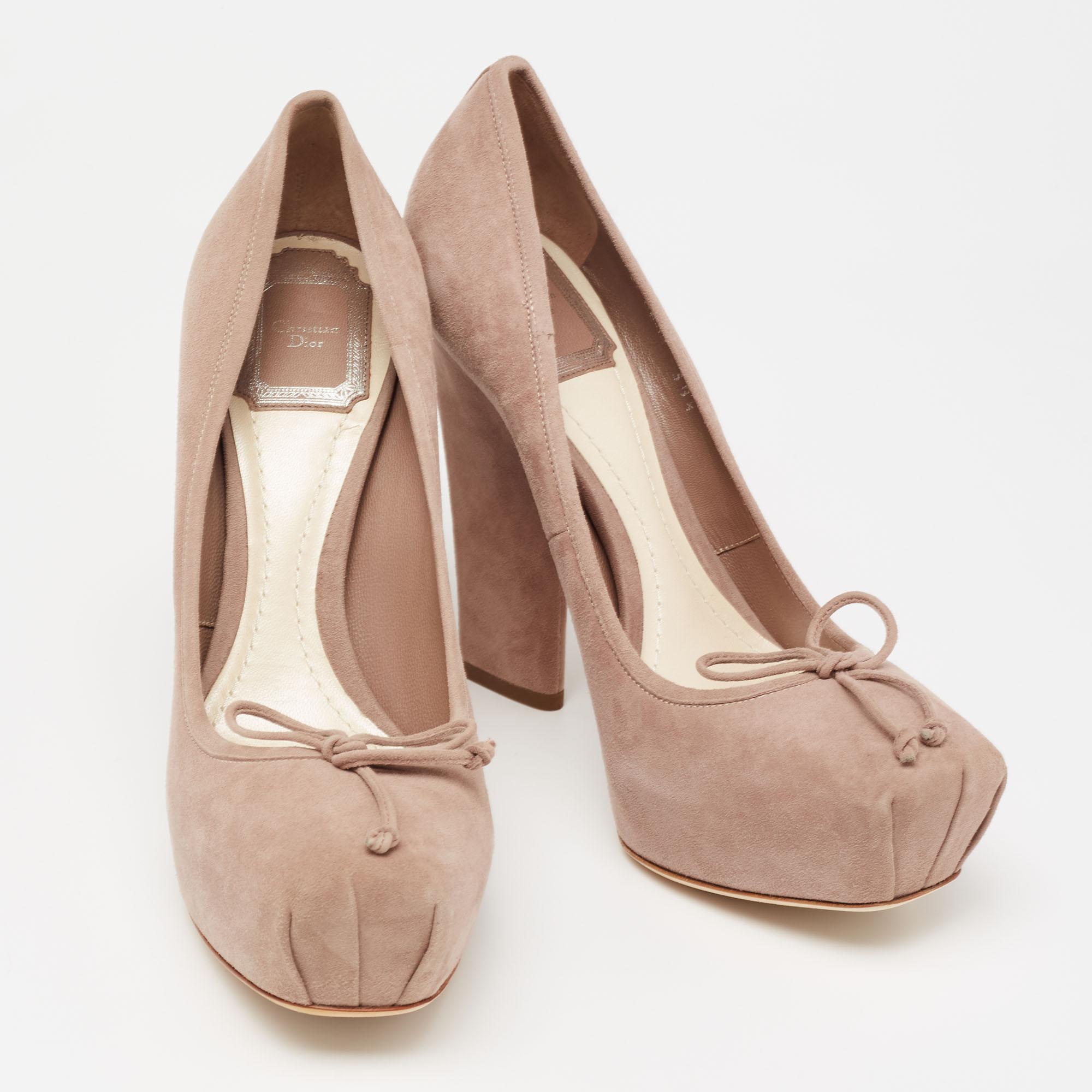 Christian Dior Beige Suede Bow Platform Pumps Size 38.5 1