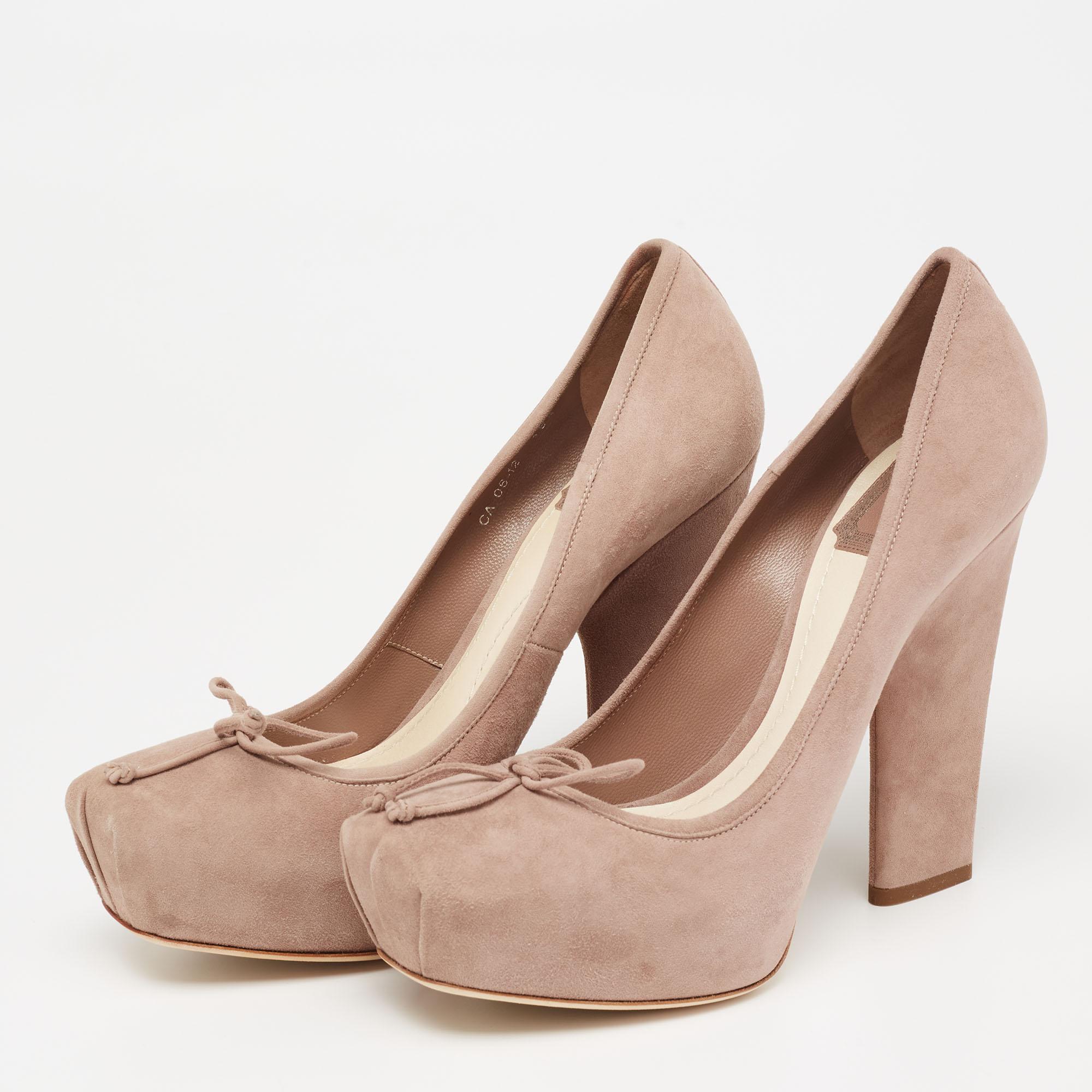 Christian Dior Beige Suede Bow Platform Pumps Size 38.5 4