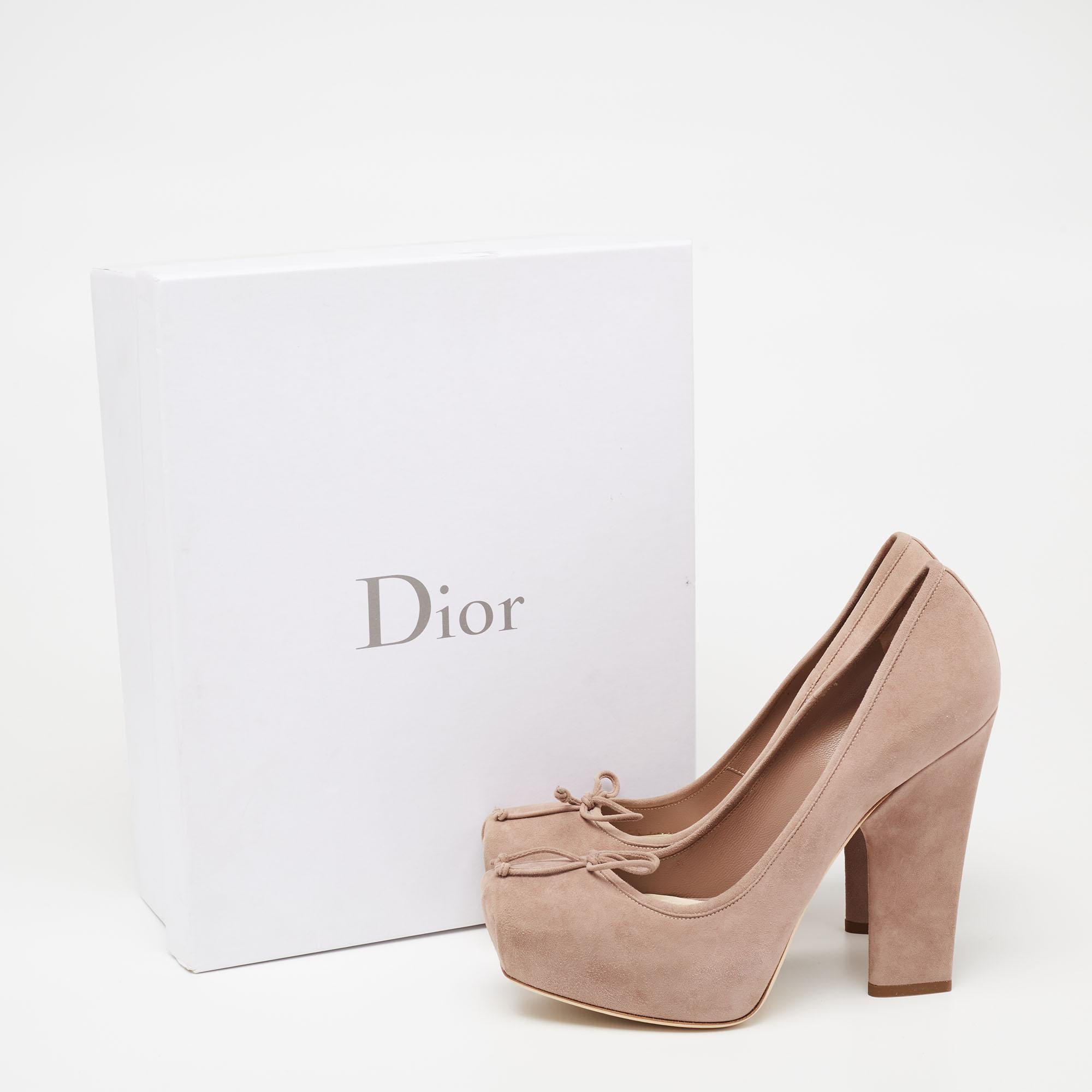 Christian Dior Beige Suede Bow Platform Pumps Size 38.5 5