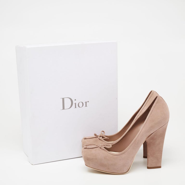 Christian Dior Beige Suede Bow Platform Pumps Size 38.5 at 1stDibs