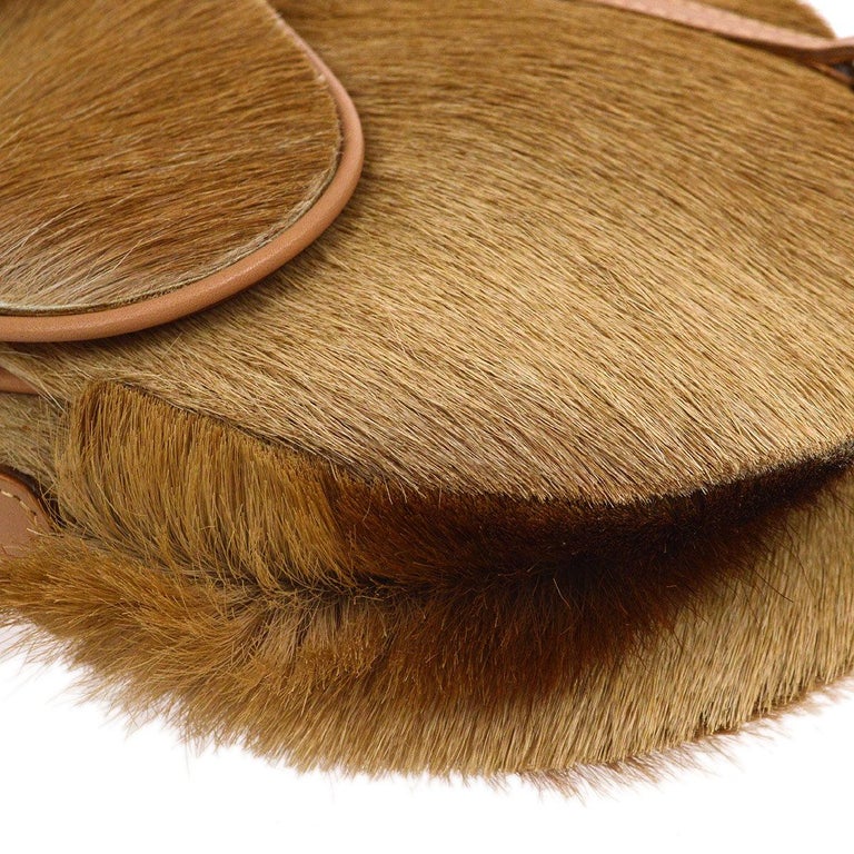 Christian Dior Beige Tan Cognac Gold Ponyhair Top Handle Saddle