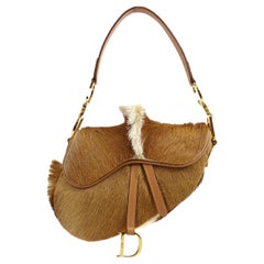 Christian Dior Beige Tan Cognac Gold Ponyhair Top Handle Saddle Shoulder Bag