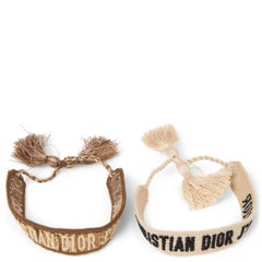 CHRISTIAN DIOR beige & tan J'ADIOR OBLIQUE CANVAS FRIENDSHIP Bracelet Set of 2