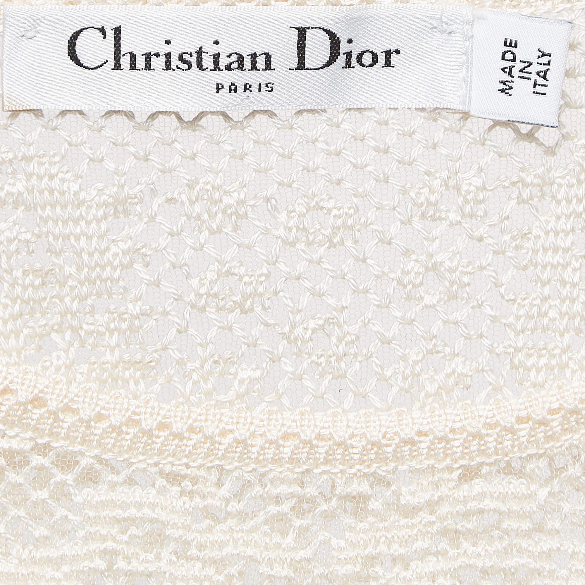 Christian Dior Beigefarbenes durchsichtiges Emi-Oberteil aus Tüll und Häkeln M im Angebot 4