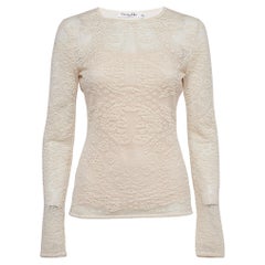 Christian Dior Beige Tulle and Crochet Emi Sheer Top M