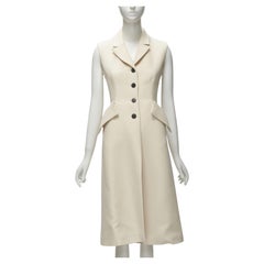CHRISTIAN DIOR beige wool silk crepe angular flap pocket long vest FR36 XS