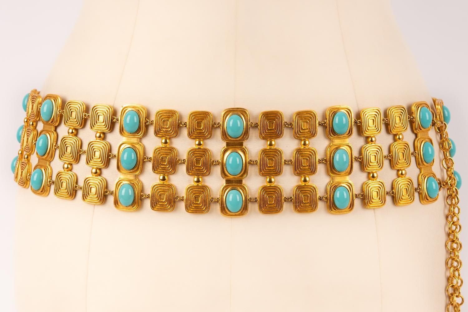 Brown Christian Dior Belt with Blue Glass Paste, circa 1995/2005