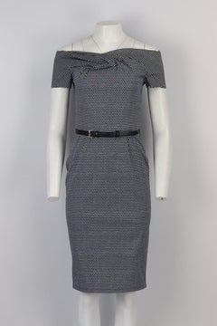 Christian Dior Belted Off The Shoulder Printed Cotton Midi Dress Fr 38 Uk 10