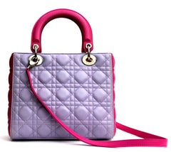 Christian Dior Bi-Color Cannage Quilted Lambskin Leather Medium Lady Dior Bag