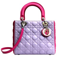 Christian Dior Bi-Color Cannage Quilted Lambskin Leather Medium Lady Dior Bag