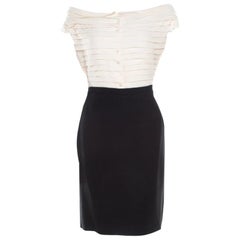 Christian Dior Bicolor Pleated Silk Bodice Off Shoulder Pencil Dress L