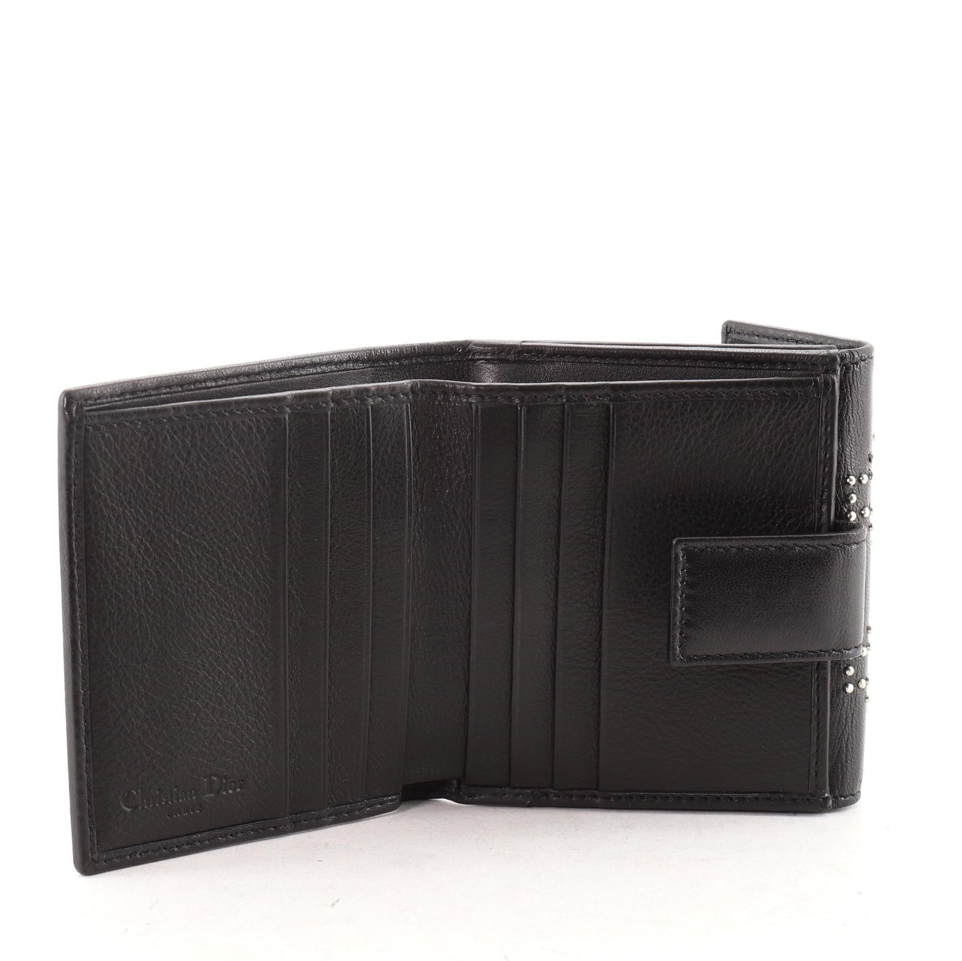 Women's Christian Dior Bifold Wallet Cannage Studded Lambskin Black