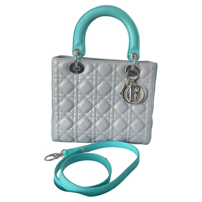 Christian Dior Trotter Logo Mini Boston Handbag Light Blue White Lady Bag  Cadena 