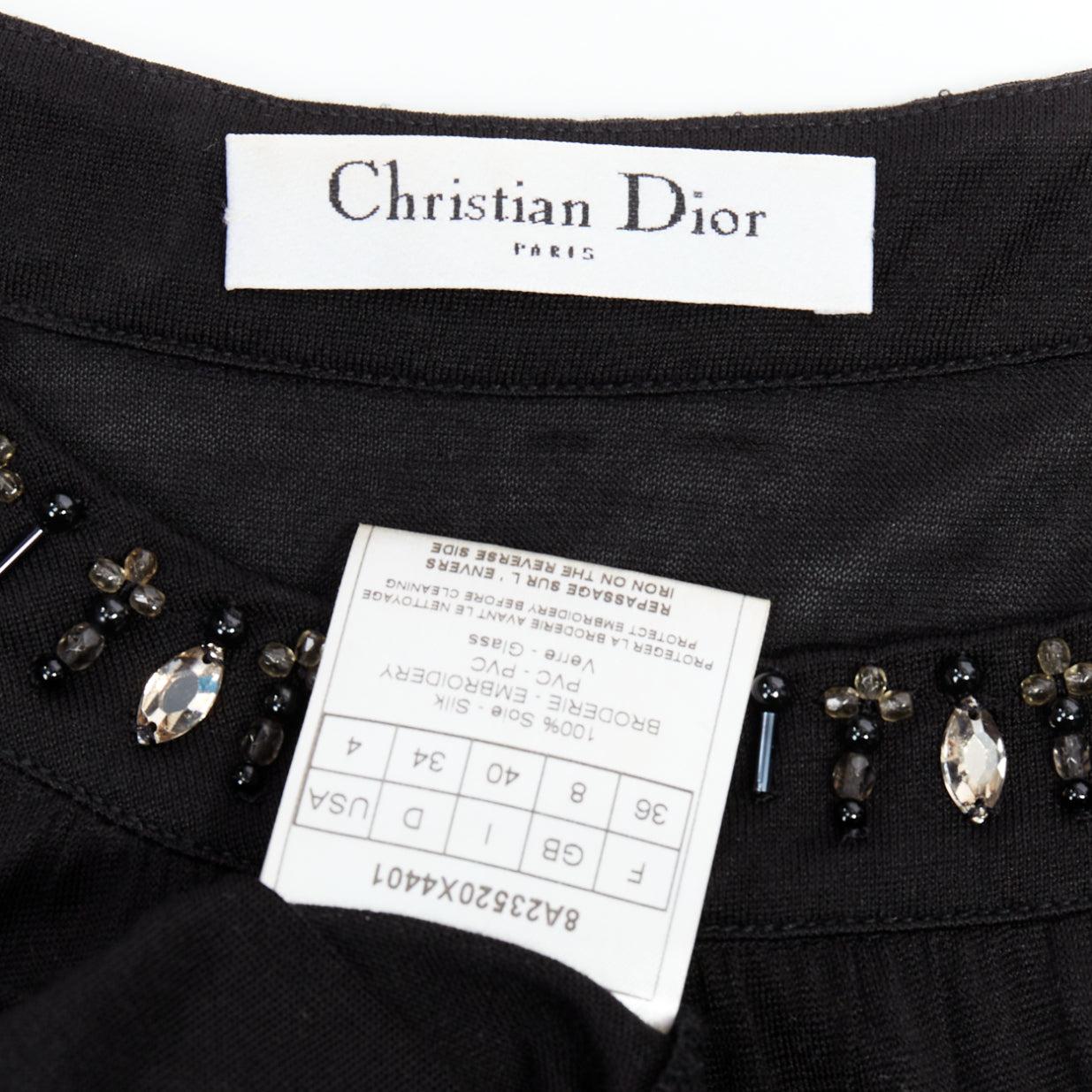 Chemise noire CHRISTIAN DIOR 100% soie verre PVC col perlé FR36 S en vente 3
