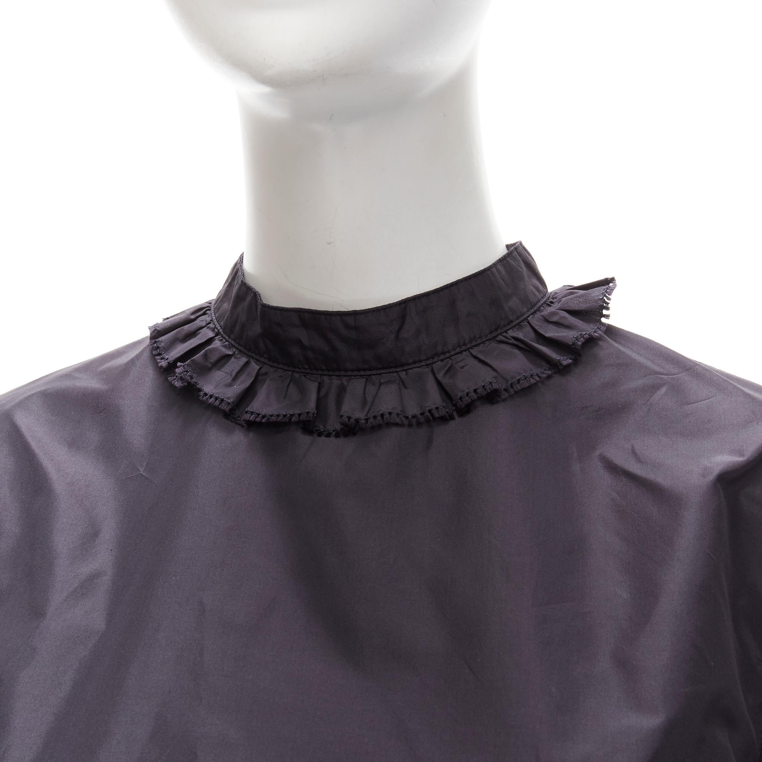 Black CHRISTIAN DIOR black 100% silk lace trim collar flared skirt muumuu dress FR42 L For Sale