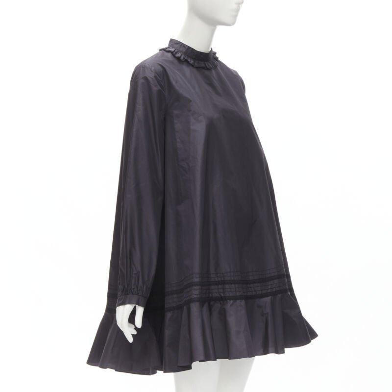 Black CHRISTIAN DIOR black 100% silk lace trim collar flared skirt muumuu dress FR42 L For Sale