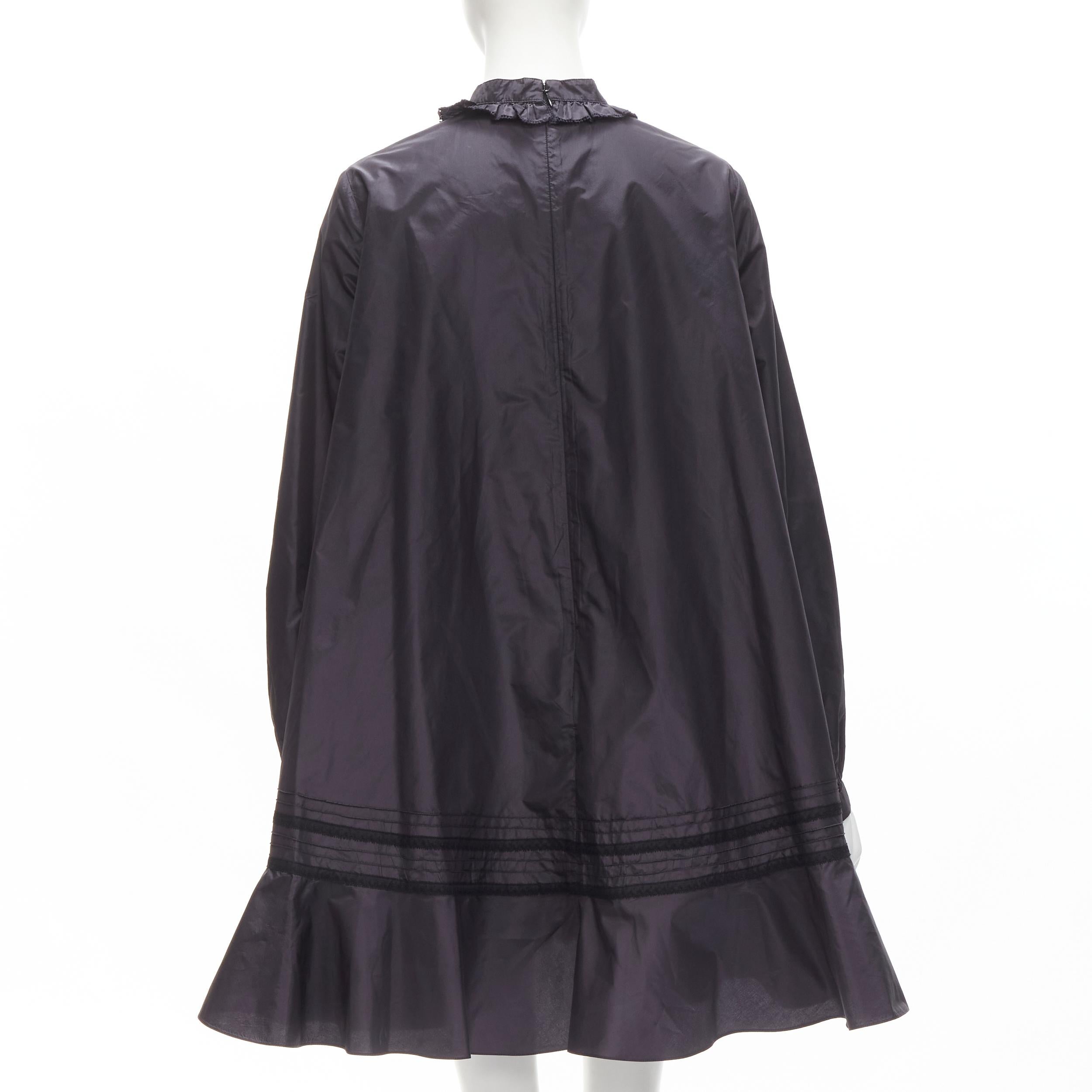 Women's CHRISTIAN DIOR black 100% silk lace trim collar flared skirt muumuu dress FR42 L For Sale