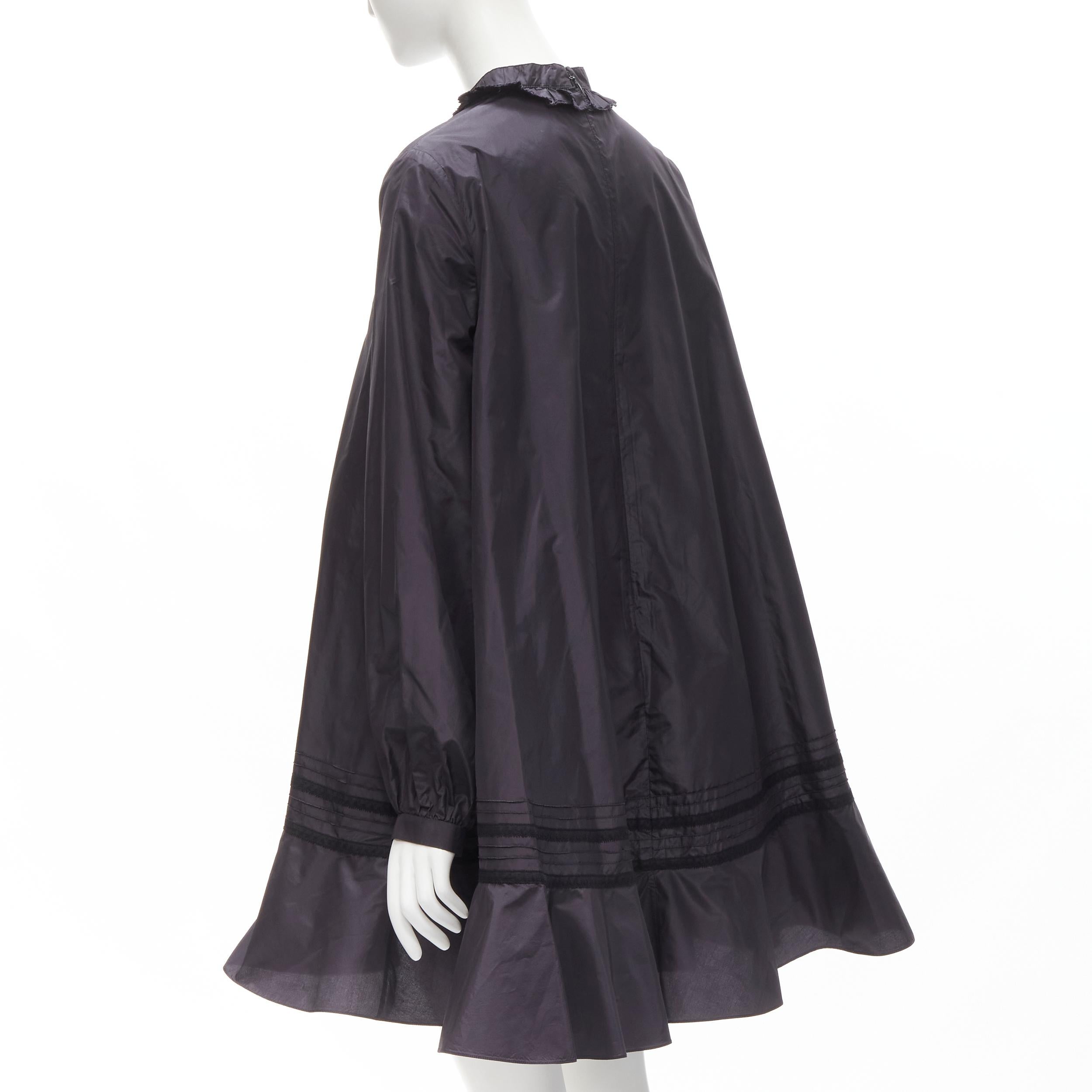 CHRISTIAN DIOR black 100% silk lace trim collar flared skirt muumuu dress FR42 L For Sale 1