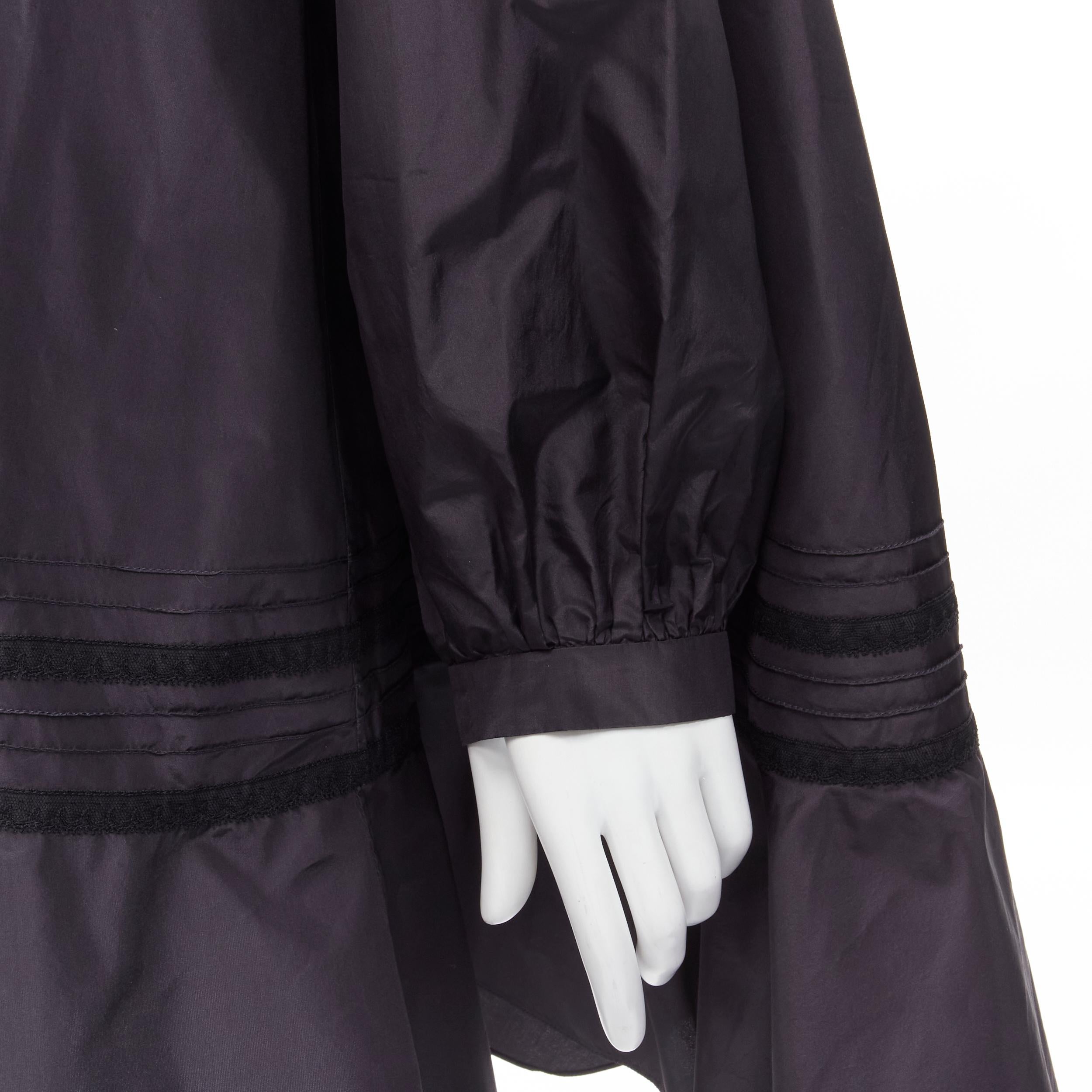 CHRISTIAN DIOR black 100% silk lace trim collar flared skirt muumuu dress FR42 L For Sale 2