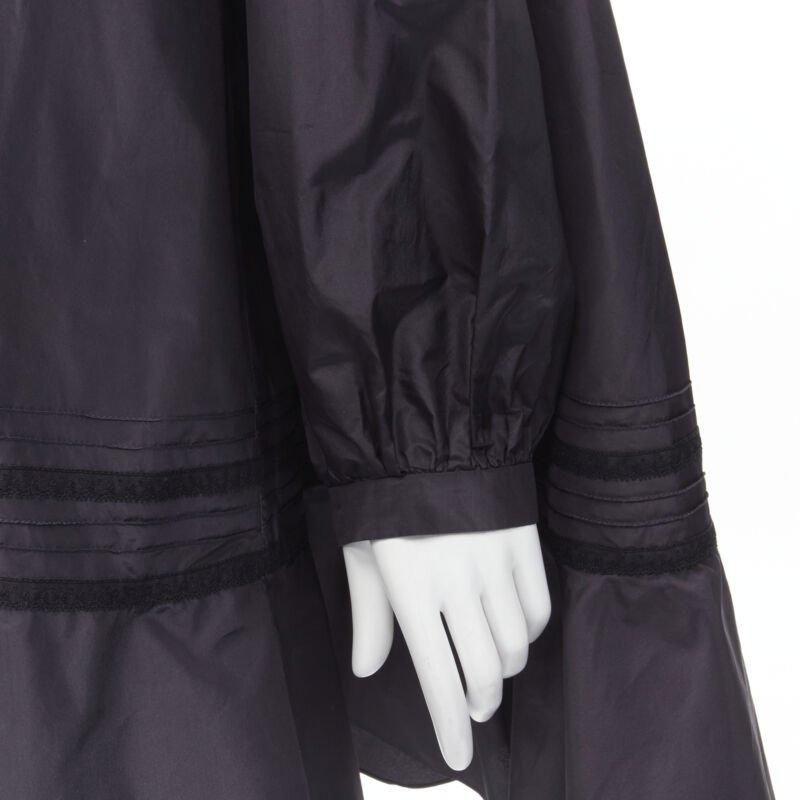 CHRISTIAN DIOR black 100% silk lace trim collar flared skirt muumuu dress FR42 L For Sale 2
