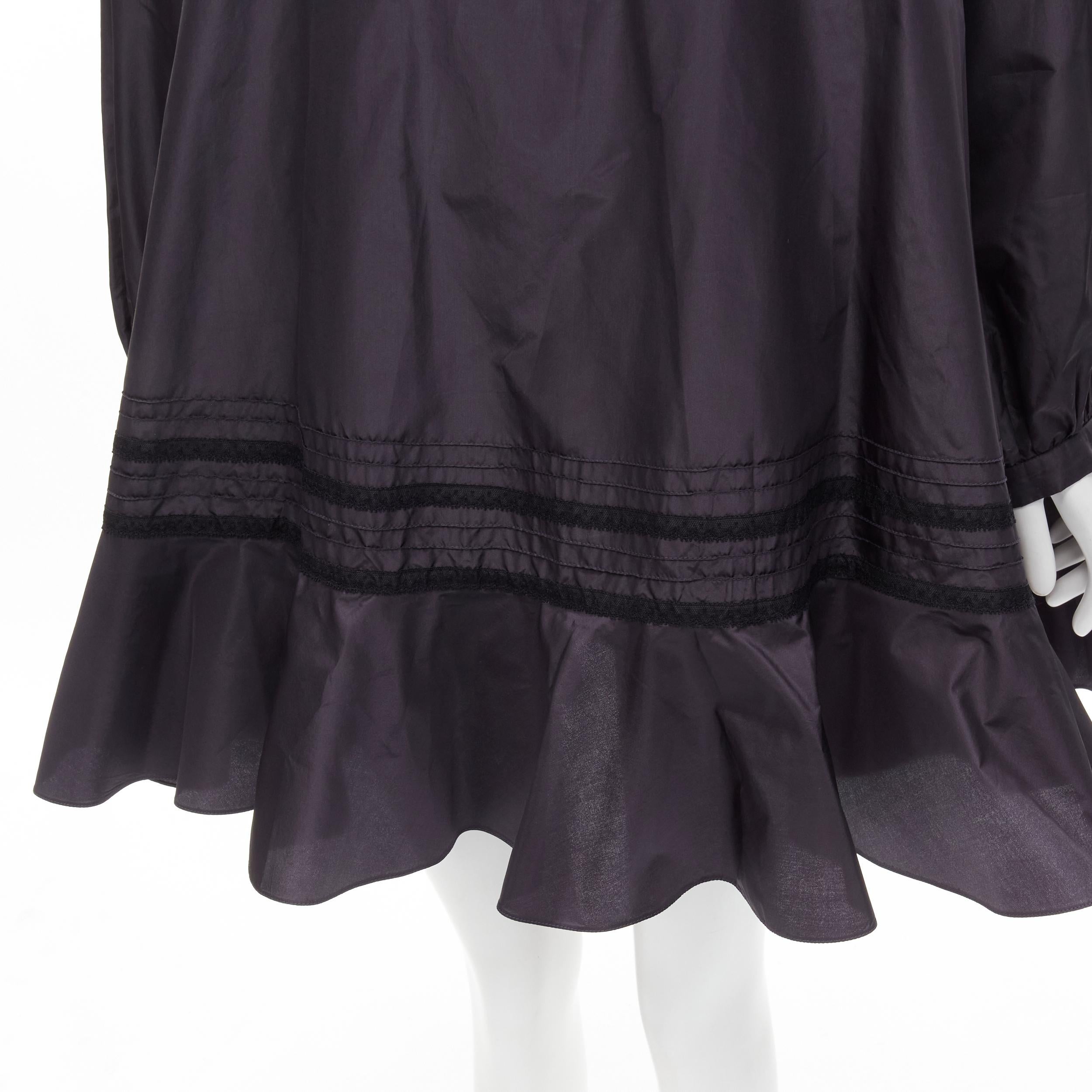 CHRISTIAN DIOR black 100% silk lace trim collar flared skirt muumuu dress FR42 L For Sale 3