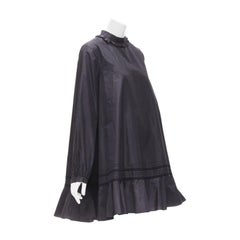 CHRISTIAN DIOR schwarz 100% Seide Spitzenbesatz Kragen ausgestellter Rock Muumuu Kleid FR42 L