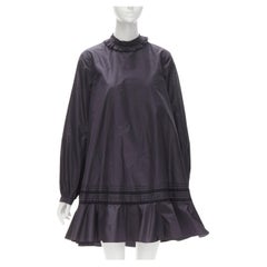 CHRISTIAN DIOR schwarz 100% Seide Spitzenbesatz Kragen ausgestellter Rock Muumuu Kleid FR42 L