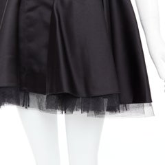 CHRISTIAN DIOR black 100% silk satin tulle hem A-line mini dress FR34 XS