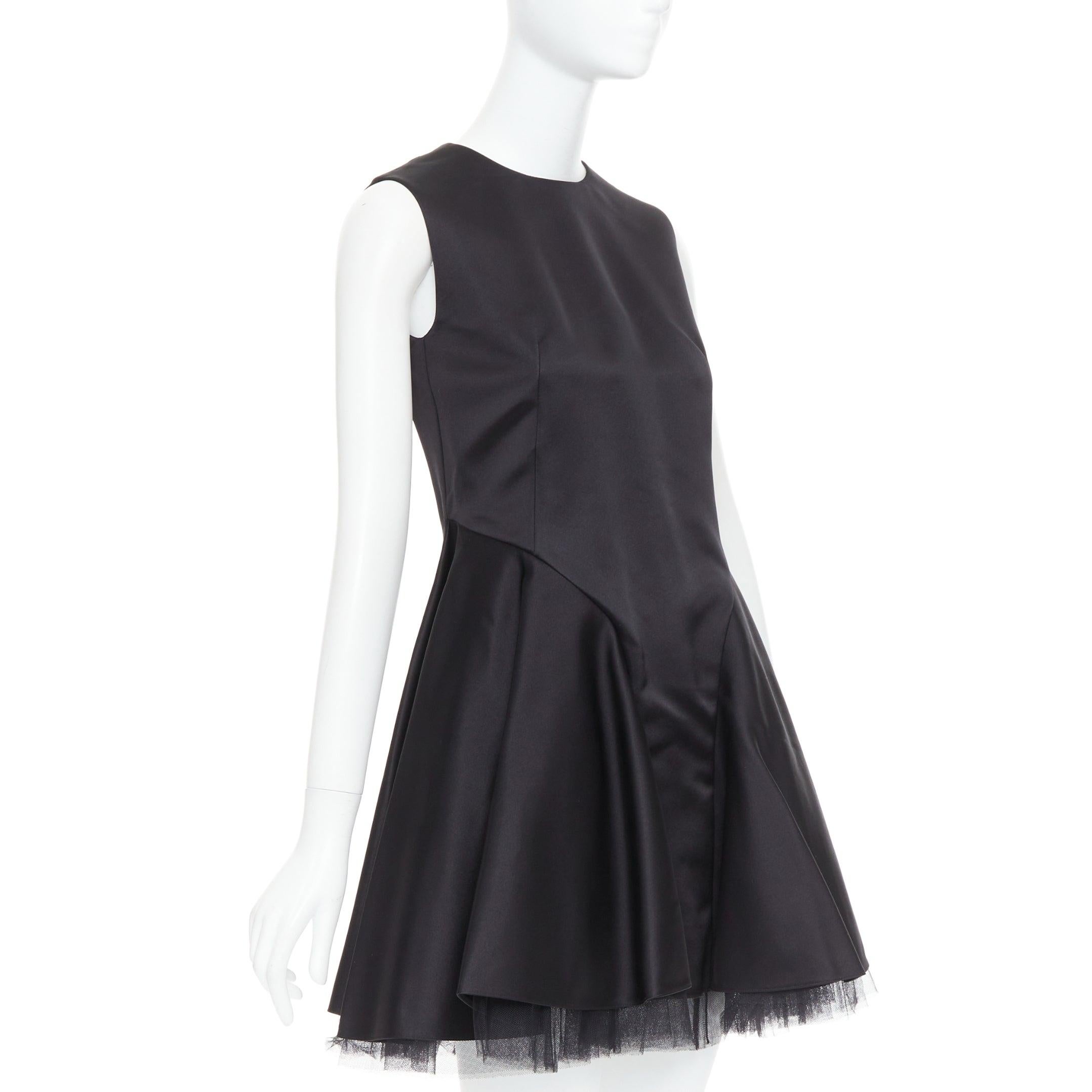 Black CHRISTIAN DIOR black 100% silk satin tulle hem A-line mini dress FR34 XS