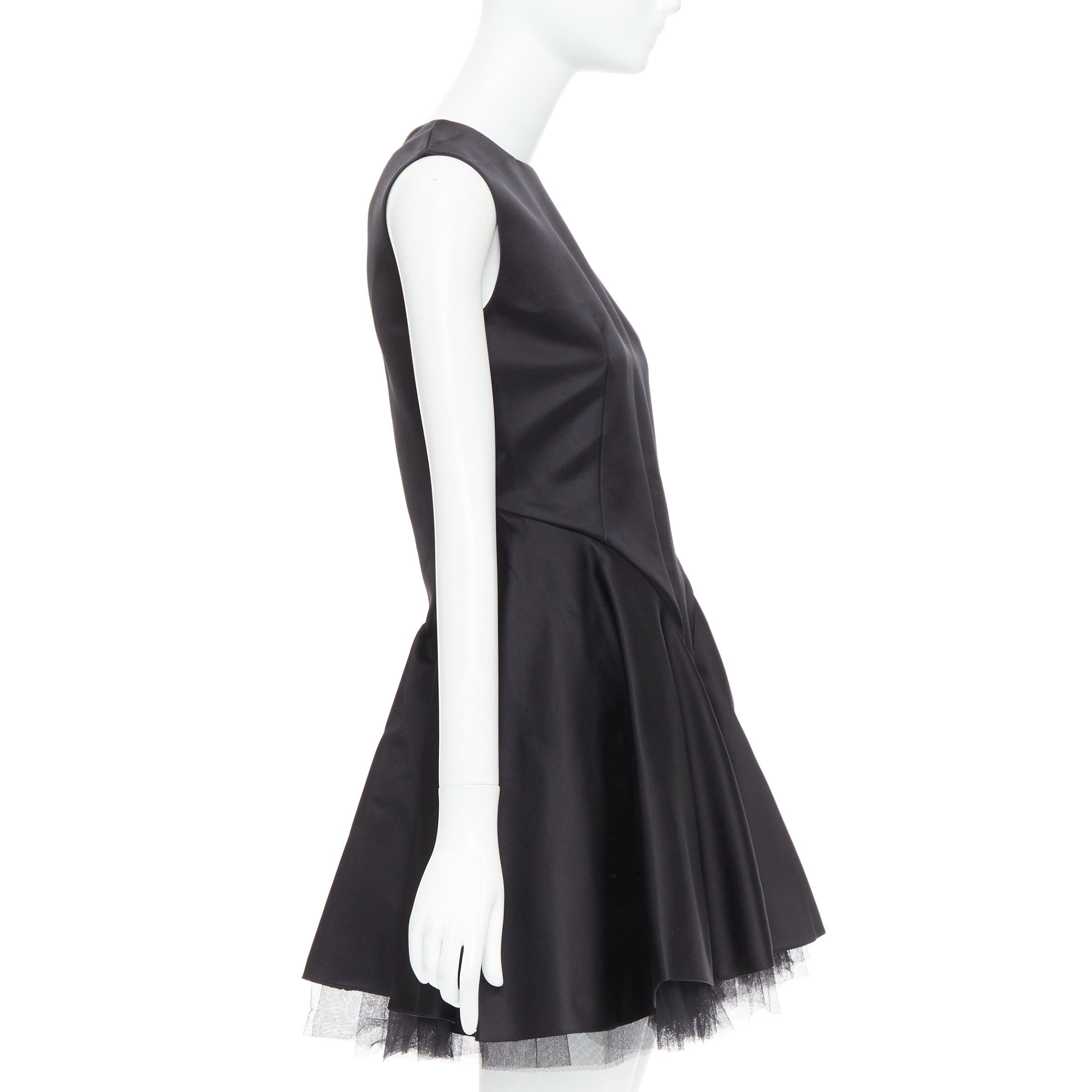 CHRISTIAN DIOR black 100% silk satin tulle hem A-line mini dress FR34 XS In Excellent Condition In Hong Kong, NT