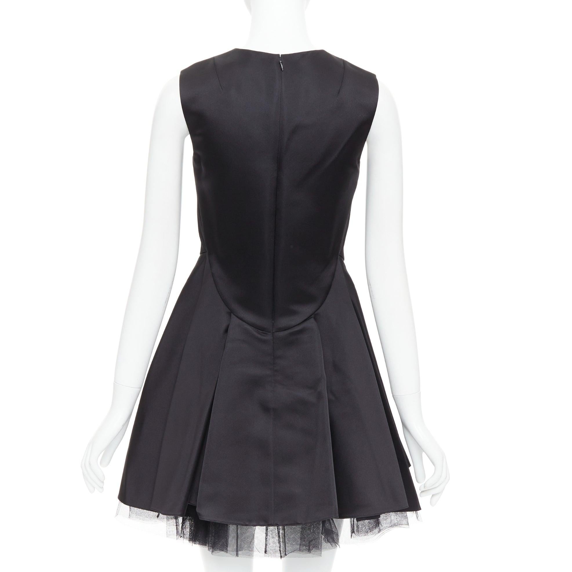 Women's CHRISTIAN DIOR black 100% silk satin tulle hem A-line mini dress FR34 XS