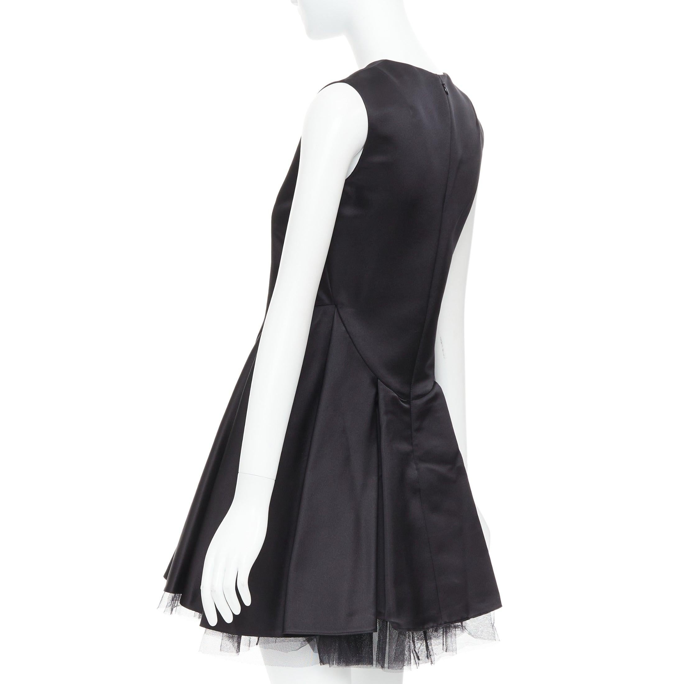 CHRISTIAN DIOR black 100% silk satin tulle hem A-line mini dress FR34 XS 1