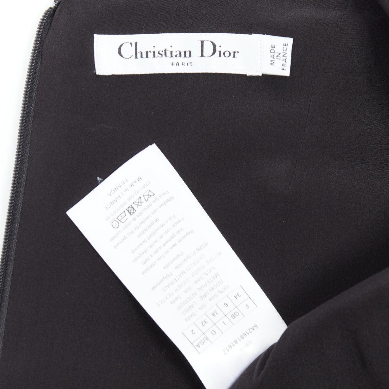CHRISTIAN DIOR black 100% silk satin tulle hem A-line mini dress FR34 XS 3
