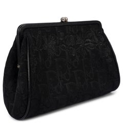 CHRISTIAN DIOR black 2005 FLORAL OBLIQUE CANVAS FRAME Clutch Bag