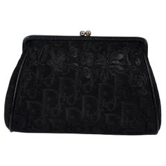 CHRISTIAN DIOR black 2005 FLORAL OBLIQUE CANVAS FRAME Clutch Bag