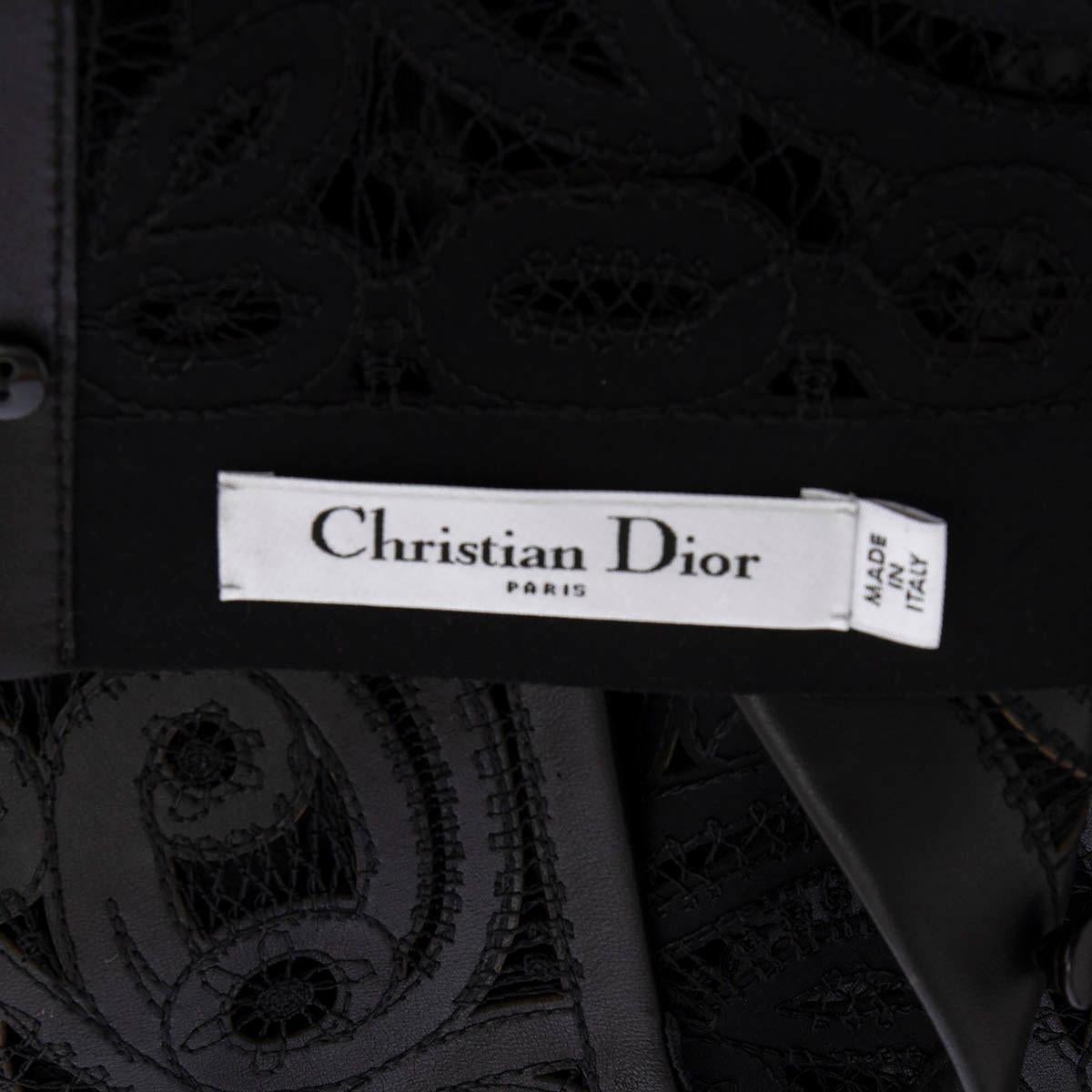 CHRISTIAN DIOR noir 2019 CHEMISE EN CUIR LACE MOCK NECK Chemise 38 S en vente 3