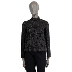 CHRISTIAN DIOR Schwarzes 2019 LEATHER LACE MOCK NECK Bluse Shirt 38 S