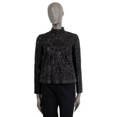 CHRISTIAN DIOR noir 2019 CHEMISE EN CUIR LACE MOCK NECK Chemise 38 S