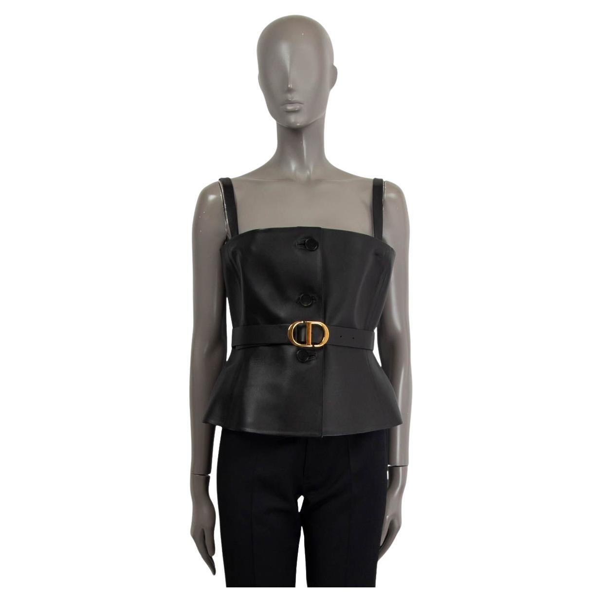 CHRISTIAN DIOR black 2020 LEATHER BELTED BUSTIER TANK TOP Shirt 38 S For Sale