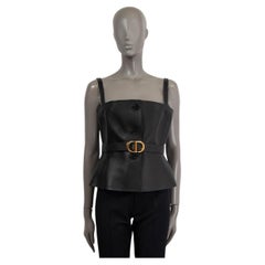 CHRISTIAN DIOR black 2020 LEATHER BELTED BUSTIER TANK TOP Shirt 38 S